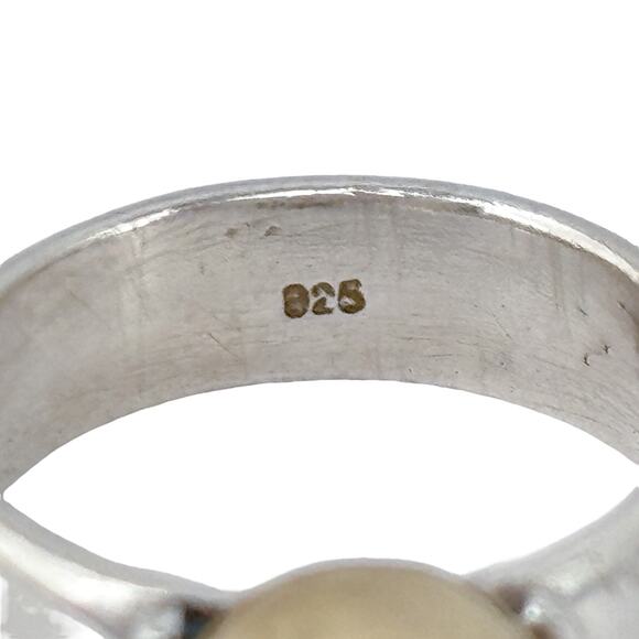 Rainbow Moonstone Gold Accent Bezel Ring | Sterling Silver 925 | Size 6 - Picture 8 of 15